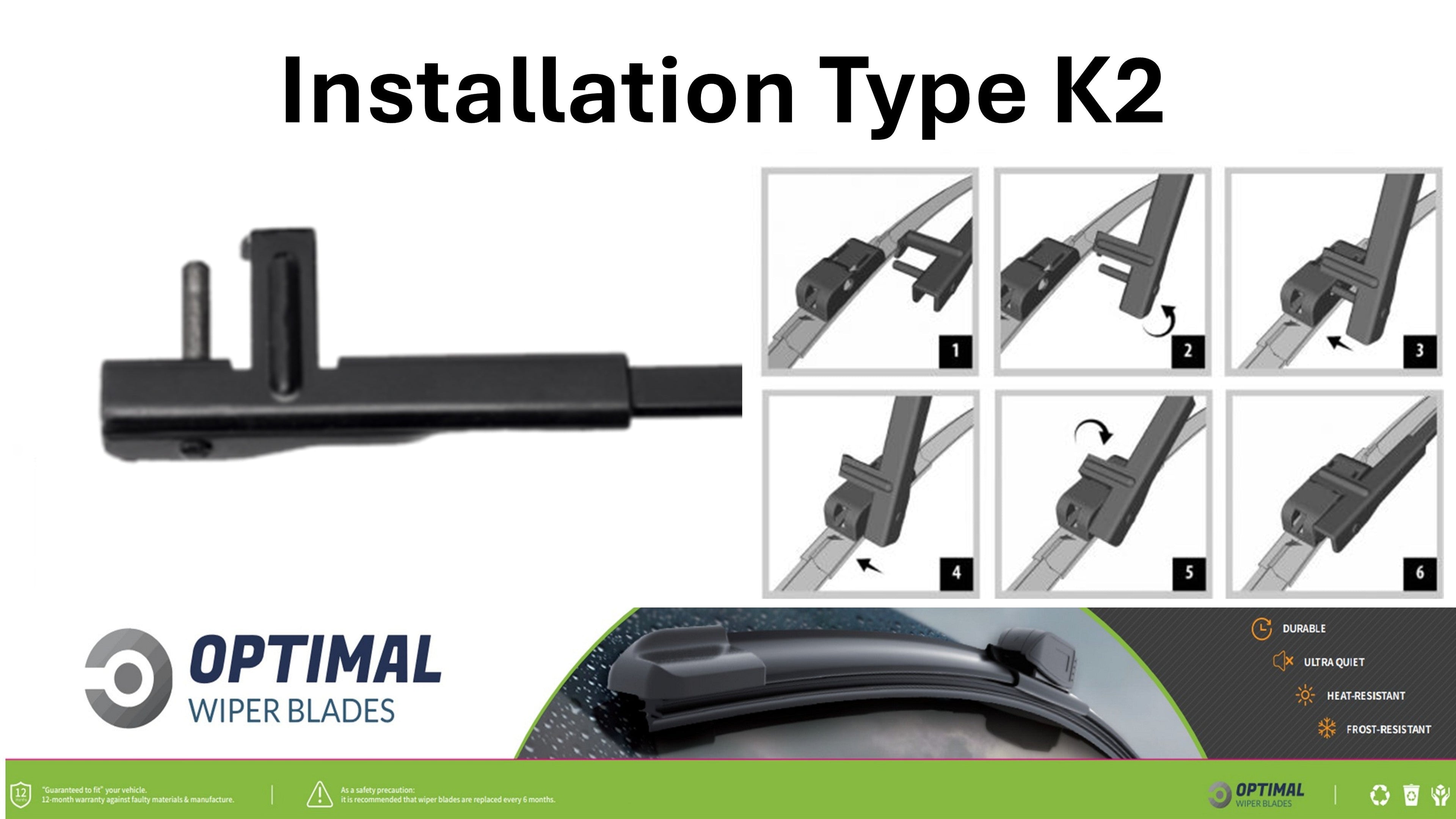 19" & 18" Front Aero-Blade Wiper Set Fitment Type  K2